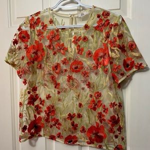 Aritzia embroidered poppy sheer tshirt